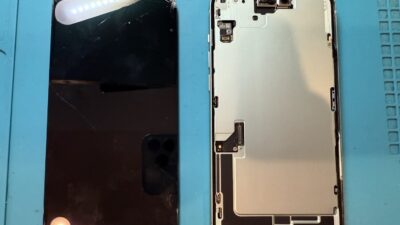 iPhone15Plus細かいガラス割れ修理【iPhone修理所沢】